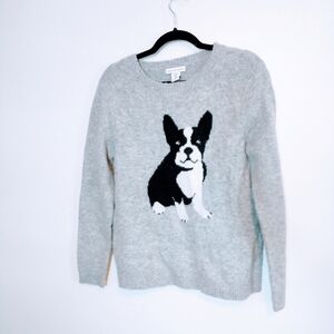 Cupcakes and Cashmere grey sweater with dog in the front size medium, mild pilin